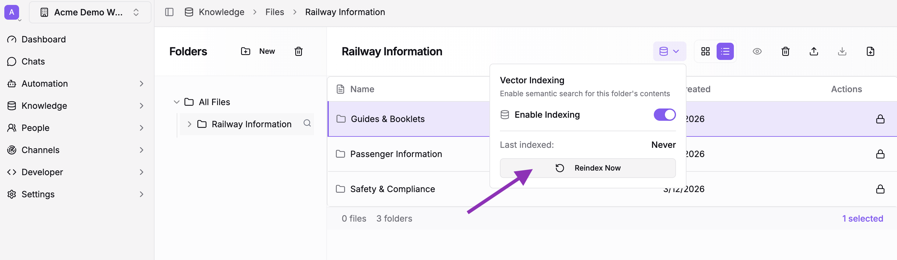 Once enabled, you can reindex at any time