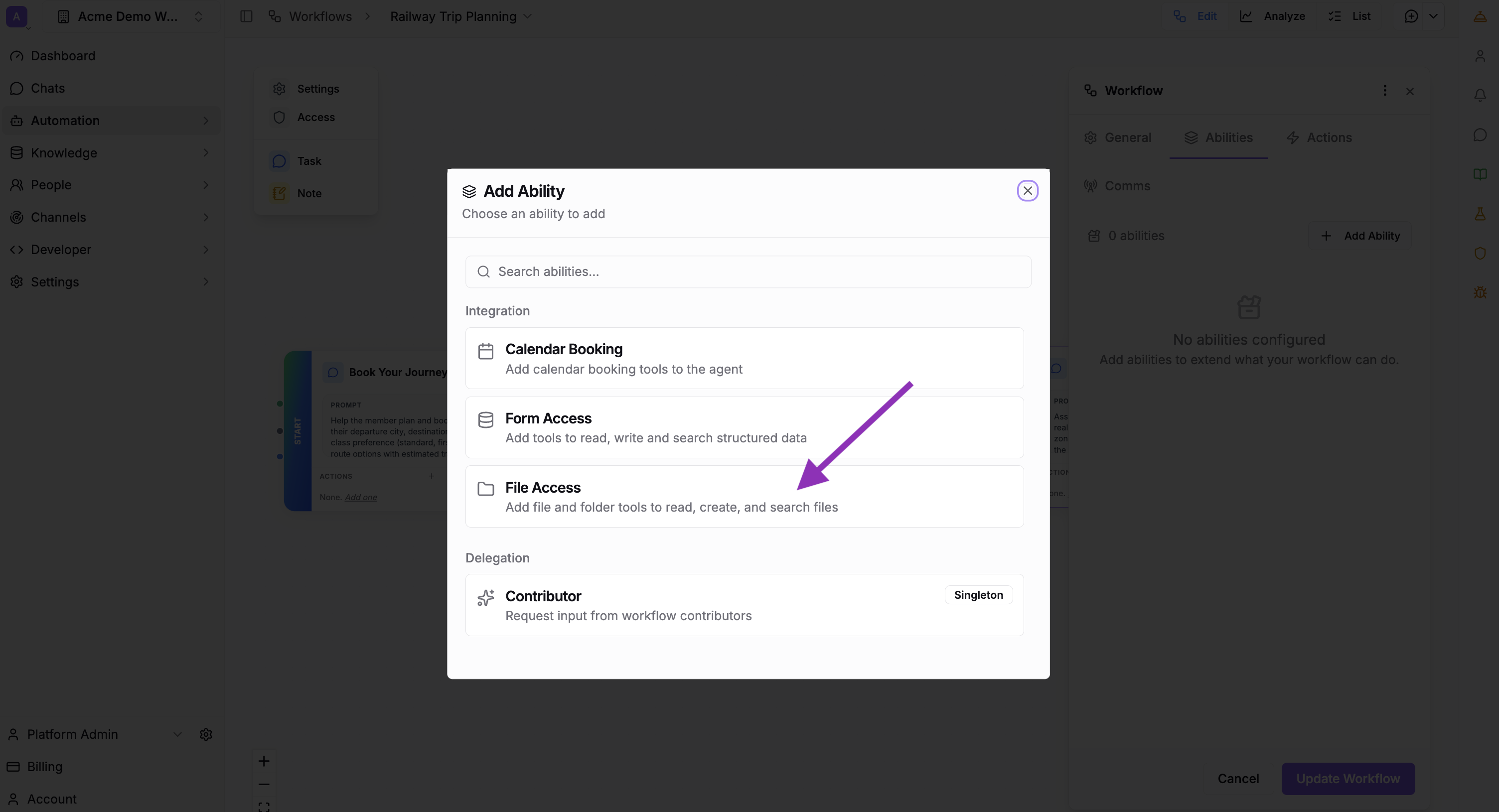 Click Add Ability and select File Access