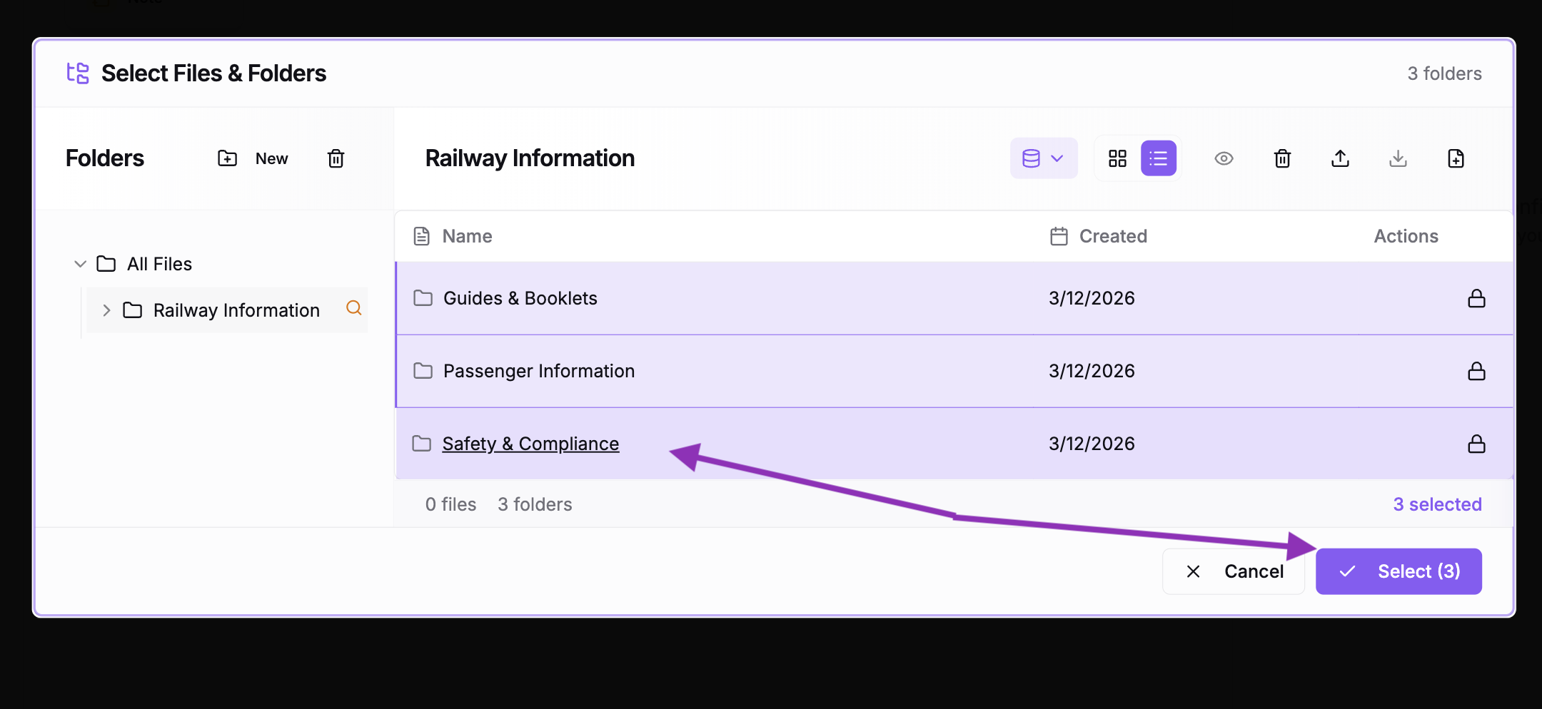 Select the folders you want the agent to access