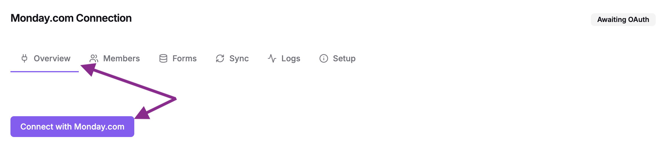 The Overview tab showing the Connect with Monday.com button