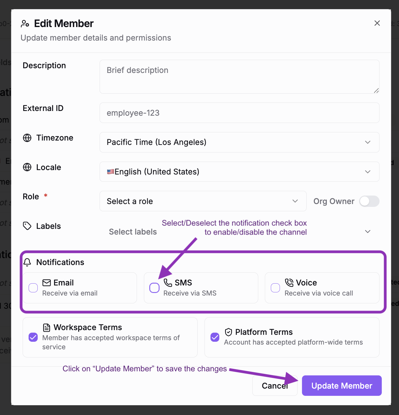 The member edit form